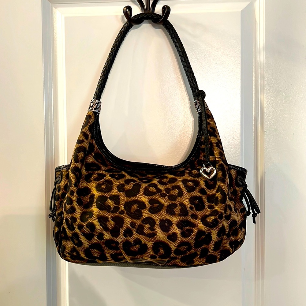Brighton Leopard Print Nylon and Leather Hobo